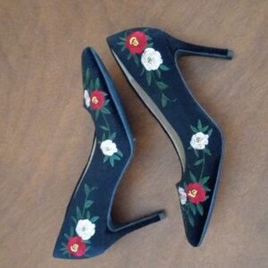 Embroidered Velvet Heels